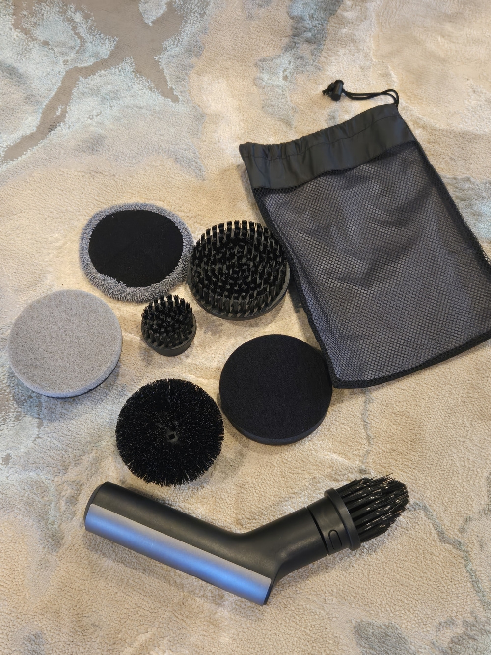 Interchangeable Black Cleaning Brush Set with Travel Pouch